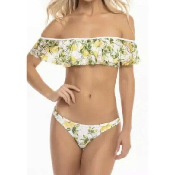 Cabana Del Sol Women’s Lemon Twist Bikini - Lace Over -Off Shoulder Size L - NWT - Picture 2 of 11
